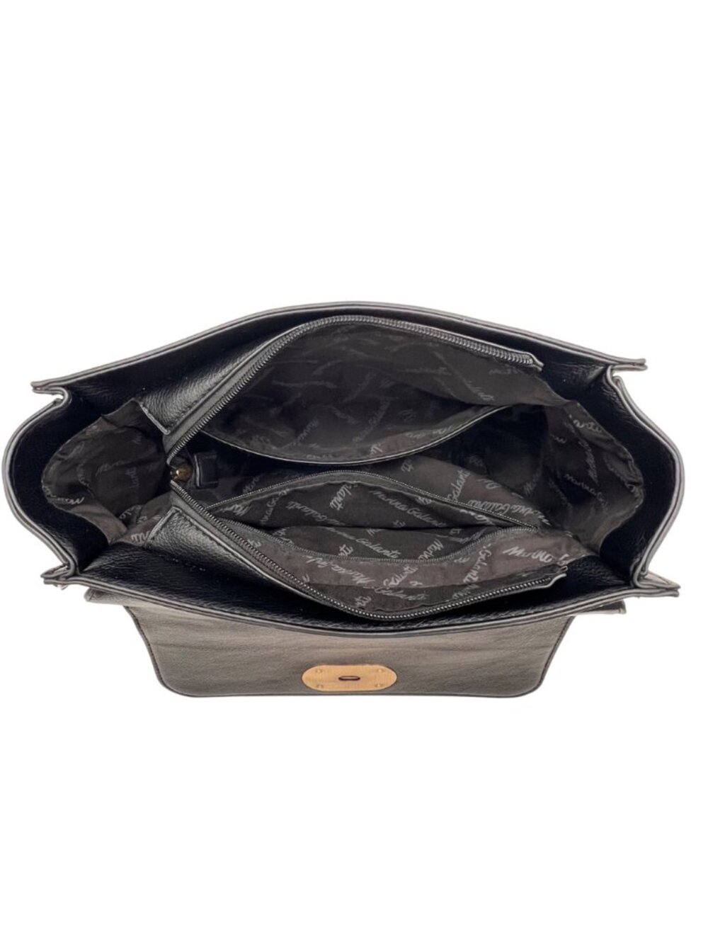 Marina Galanti Black Faux Leather Handbag With Gold Accents & Adjustable Strap - Picture 9 of 16